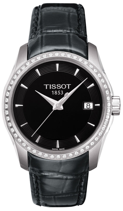 Tissot T Trend Couturier Diamonds Black Dial Black Leather Strap Watch for Women - T035.210.66.051.00 Buy Now By Tissot