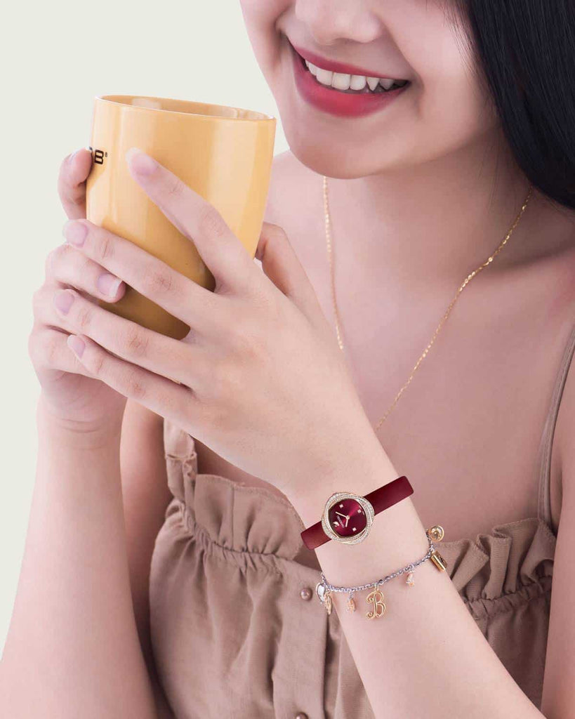 Swarovski Crystal Flower Red Dial Red Leather Strap Watch for Women - 5552780 Buy Now By Swarovski