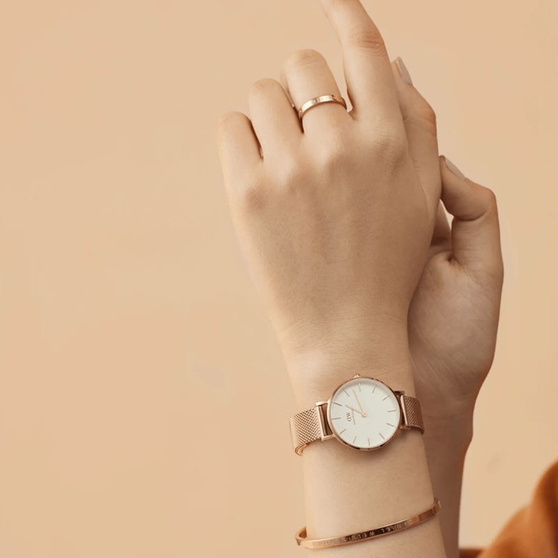 Daniel Wellington Petite Melrose White Dial Rose Gold Mesh Strap Watch For Women - DW00100305 Buy Now By Daniel Wellington