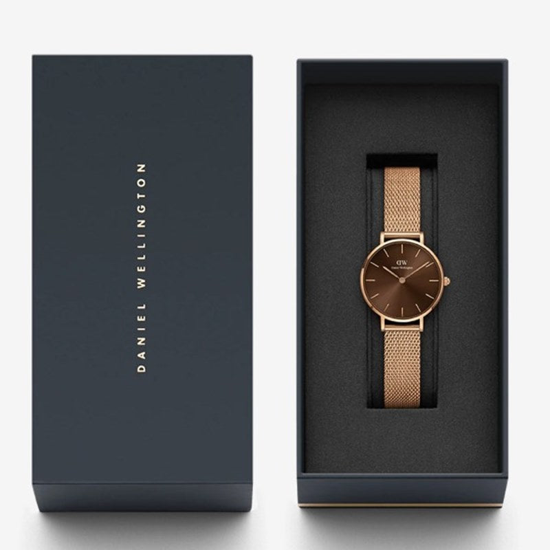 Daniel Wellington Petite Amber Brown Dial Rose Gold Mesh Strap Watch for Women - DW00100478 Buy Now By Daniel Wellington