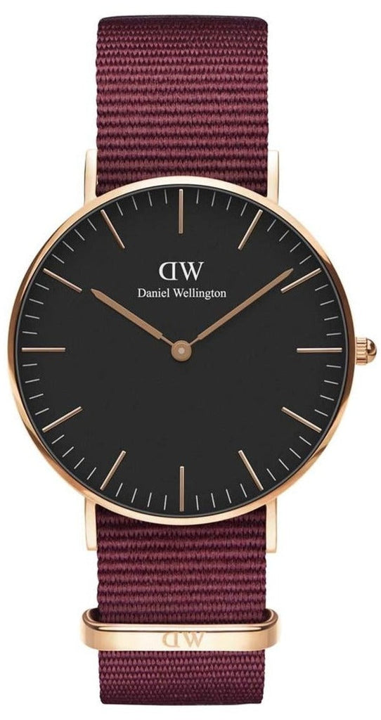 Daniel Wellington Classic Roselyn Black Dial Maroon Nylon Strap Watch For Women - DW00100273 Buy Now By Daniel Wellington