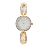 Bulova Crystal Collection Mother of Pearl Dial Gold Steel Strap Watch for Women - 98L225 Buy Now By Bulova