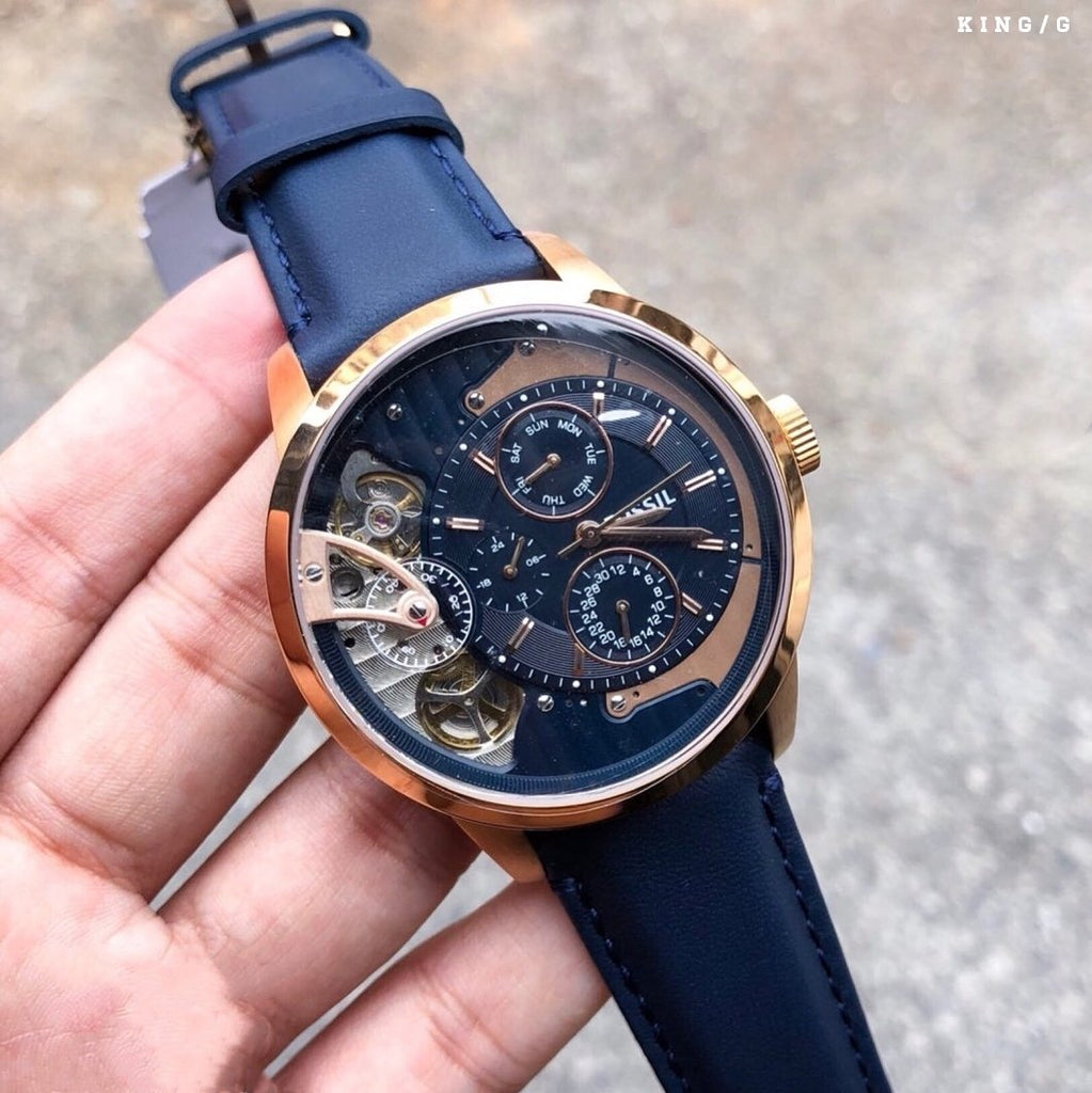 Fossil Townsman Twist Skeleton Blue Dial Blue Leather Strap Watch for Men - ME1138 Buy Now By Fossil