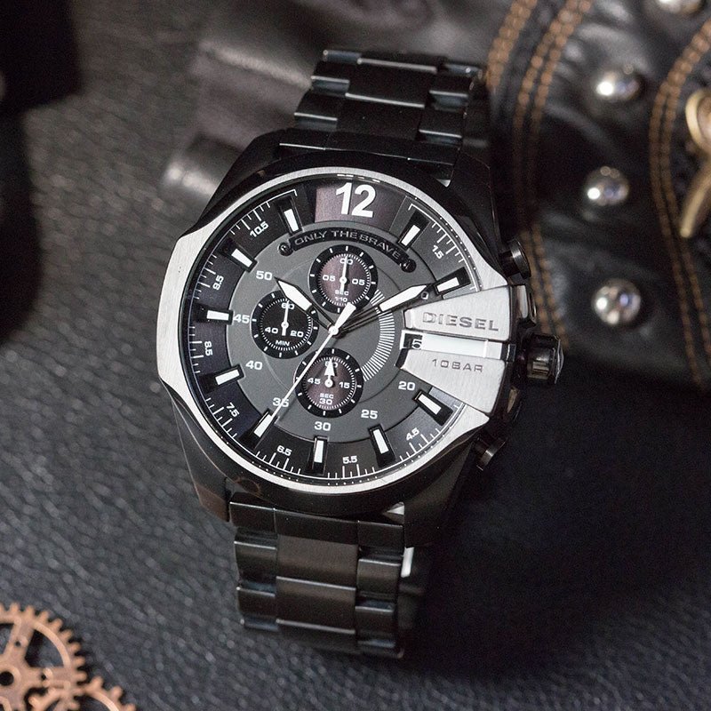 Diesel Mega Chief Chronograph Black Dial Black Steel Strap Watch For Men - DZ4283 Buy Now By Diesel