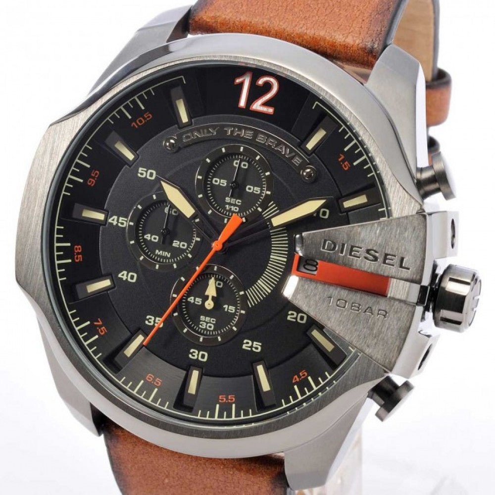 Diesel Mega Chief Chronograph Black Dial Brown Leather Strap Watch For Men - DZ4343 Buy Now By Diesel