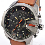 Diesel Mega Chief Chronograph Black Dial Brown Leather Strap Watch For Men - DZ4343 Buy Now By Diesel