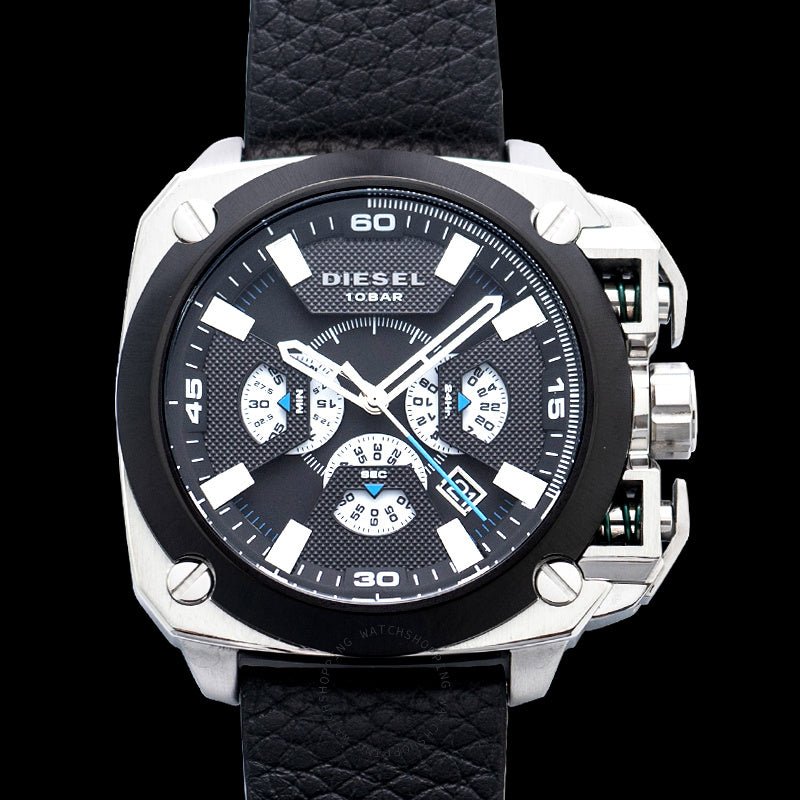 Diesel BAMF Chronograph Black Dial Black Leather Strap Watch For Men - DZ7345 Buy Now By Diesel