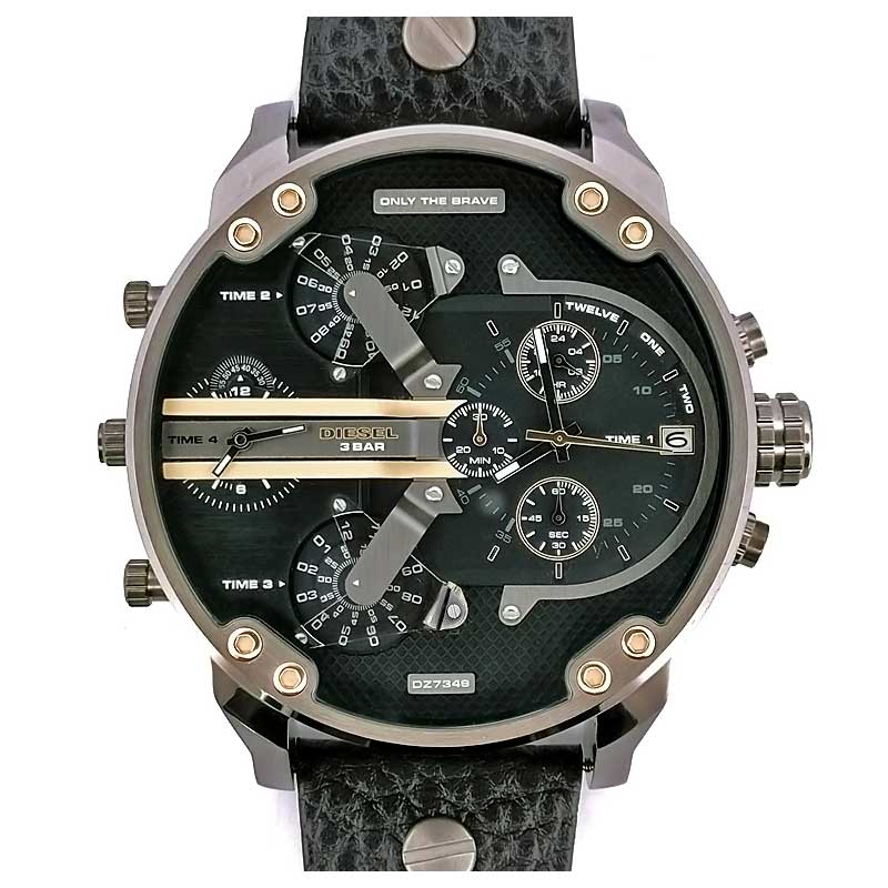 Diesel Mr Daddy 2.0 Chronograph Black Dial Black Leather Strap Watch For Men - DZ7348 Buy Now By Diesel