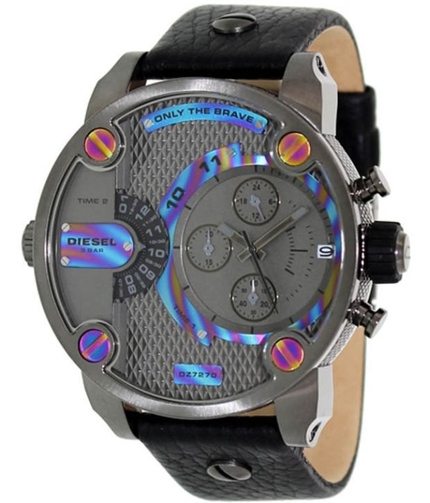 Diesel Badass Chronograph Anthracite Dial Black Leather Strap Watch For Men - DZ7270 Buy Now By Diesel