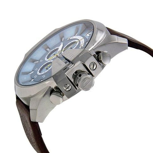Diesel Mega Chief Chronograph Blue Dial Brown Leather Strap Watch For Men - DZ4281 Buy Now By Diesel