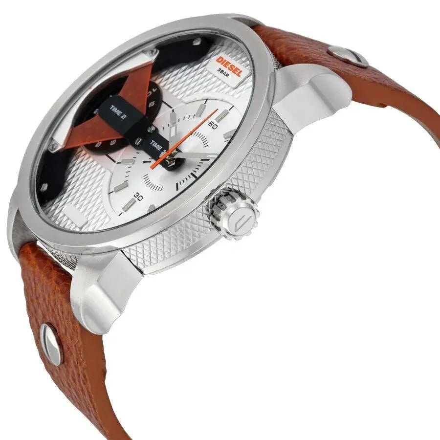 Diesel Mini Daddy Silver Dial Brown Leather Strap Watch For Men - DZ7309 Buy Now By Diesel