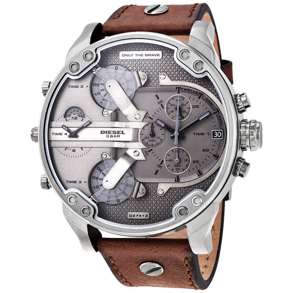 Diesel Mr Daddy Chronograph Grey Dial Brown Leather Strap Watch For Men - DZ7413 Buy Now By Diesel