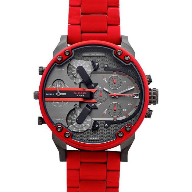 Diesel Mr Daddy 2.0 Chronograph Black Dial Red Silicone Strap Watch For Men - DZ7370 Buy Now By Diesel
