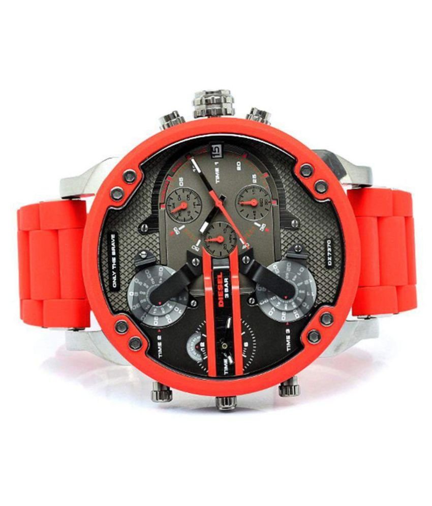 Diesel Mr Daddy 2.0 Chronograph Black Dial Red Silicone Strap Watch For Men - DZ7370 Buy Now By Diesel