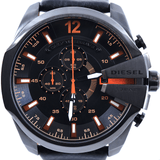 Diesel Mega Chief Chronograph Black Dial Black Leather Strap Watch For Men - DZ4291 Buy Now By Diesel