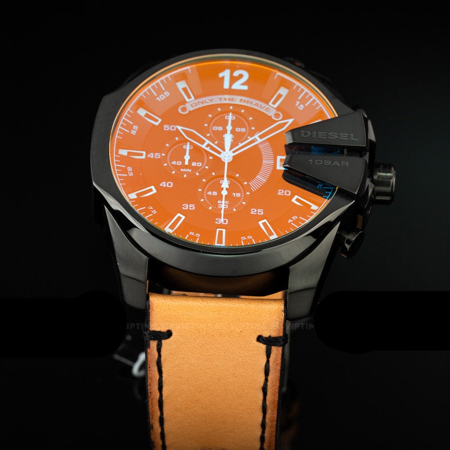 Diesel Mega Chief Chronograph Black Dial Brown Leather Strap Watch For Men - DZ4476 Buy Now By Diesel