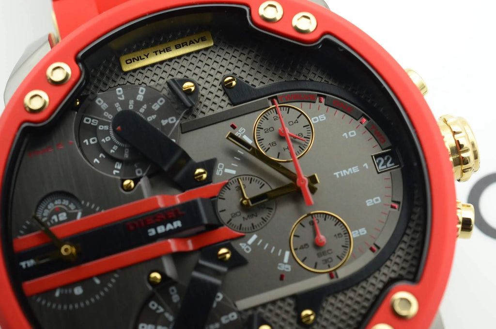 Diesel Mr Daddy 2.0 Chronograph Grey Dial Red Rubber Strap Watch For Men - DZ7430 Buy Now By Diesel