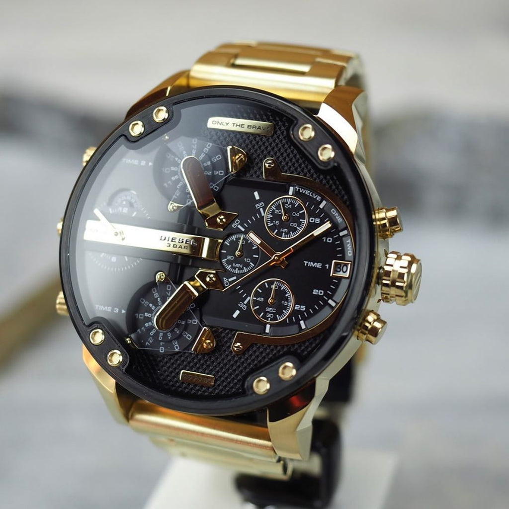 Diesel Mr Daddy 2.0 Chronograph Black Dial Gold Steel Strap Watch For Men - DZ7333 Buy Now By Diesel