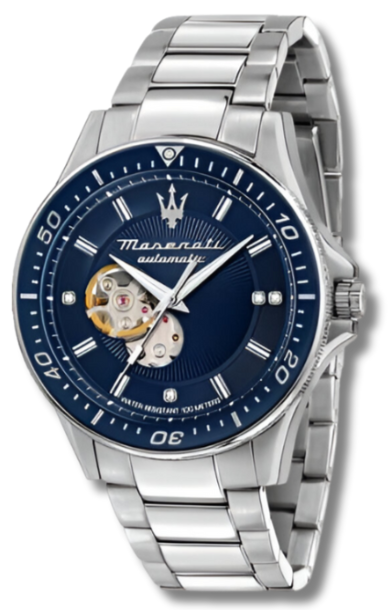 Maserati SFIDA Automatic Skeleton Blue Dial Silver Steel Strap Watch For Men - R8823140007 Buy Now By Maserati