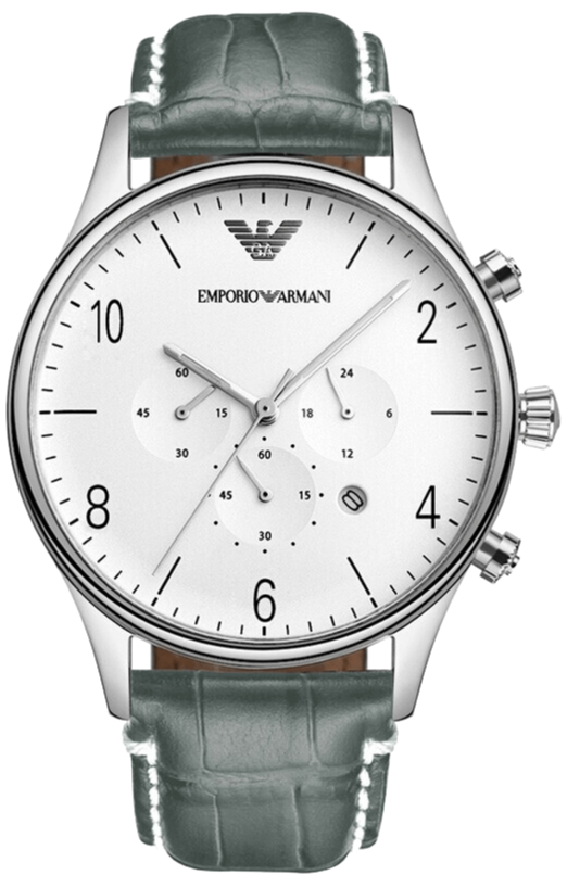 Emporio Armani Classic Chronograph Silver Dial Grey Leather Strap Watch For Men - AR1861 Buy Now By Emporio Armani