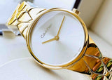 Calvin Klein Snake Silver Dial Yellow Gold Steel Strap Watch For Women - K6E23546