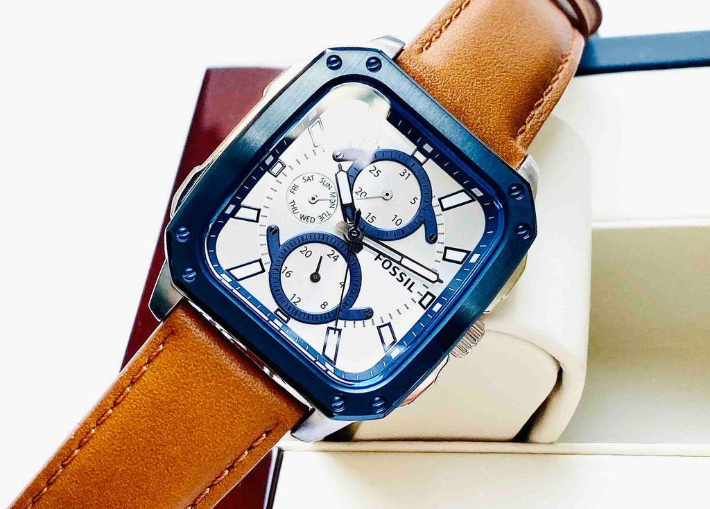 Fossil Inscription Multifunction Silver Dial Brown Leather Strap Watch for Men - BQ2658 Buy Now By Fossil