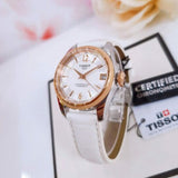 Tissot T-Classic Powermatic 80 Mother of Pearl Silver Dial White Leather Strap Watch For Women - T108.208.26.117.00 Buy Now By Tissot