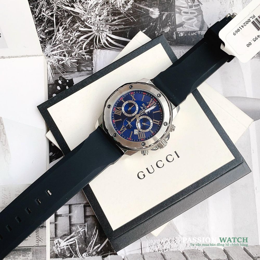 Bulova Marine Star Chronograph Black Dial Black Rubber Strap Watch for Men - 98B127 Buy Now By Bulova