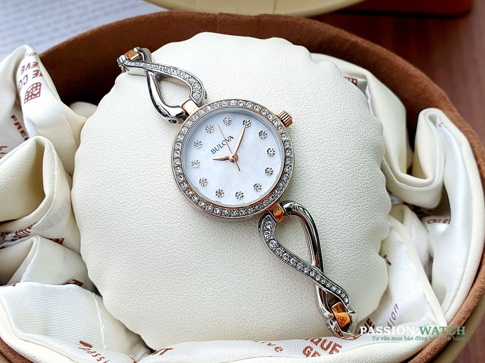 Bulova Crystals Mother of Pearl Dial Two Tone Steel Strap Watch for Women - 98X108 Buy Now By Bulova