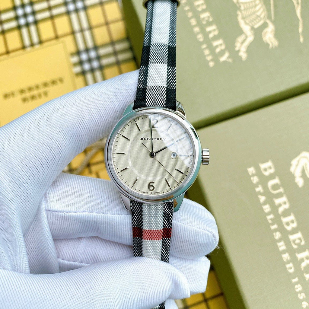 Burberry Classic Stone Silver Dial Horseberry Black Leather Strap Watch for Women - BU10103 Buy Now By Burberry