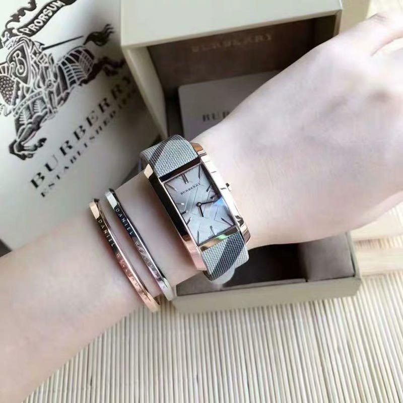 Burberry The Pioneer Silver Dial Haymarket Beige Leather Strap Watch for Women - BU9406 Buy Now By Burberry