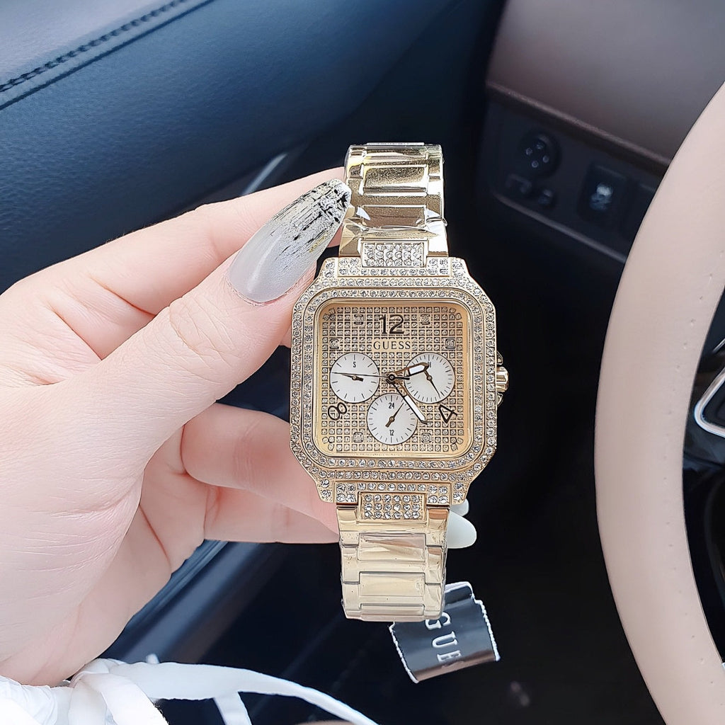 Guess Deco Quartz Crystals Gold Dial Gold Steel Strap Watch For Women - GW0472L2 Buy Now By Guess
