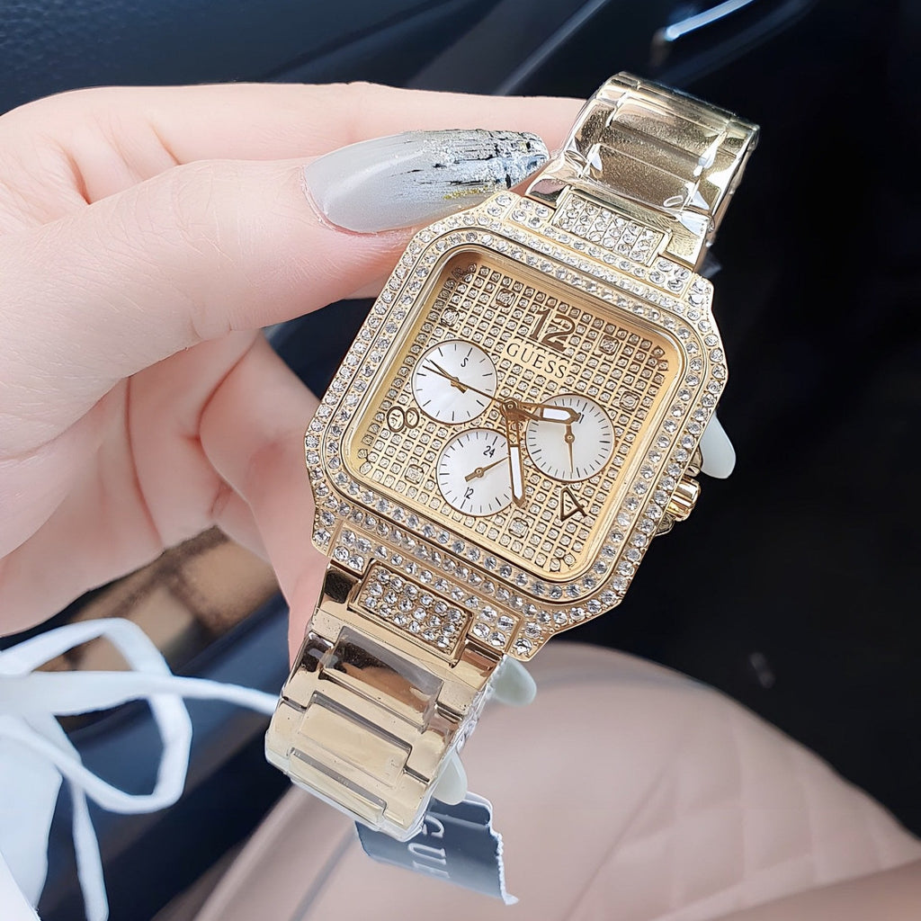 Guess Deco Quartz Crystals Gold Dial Gold Steel Strap Watch For Women - GW0472L2 Buy Now By Guess