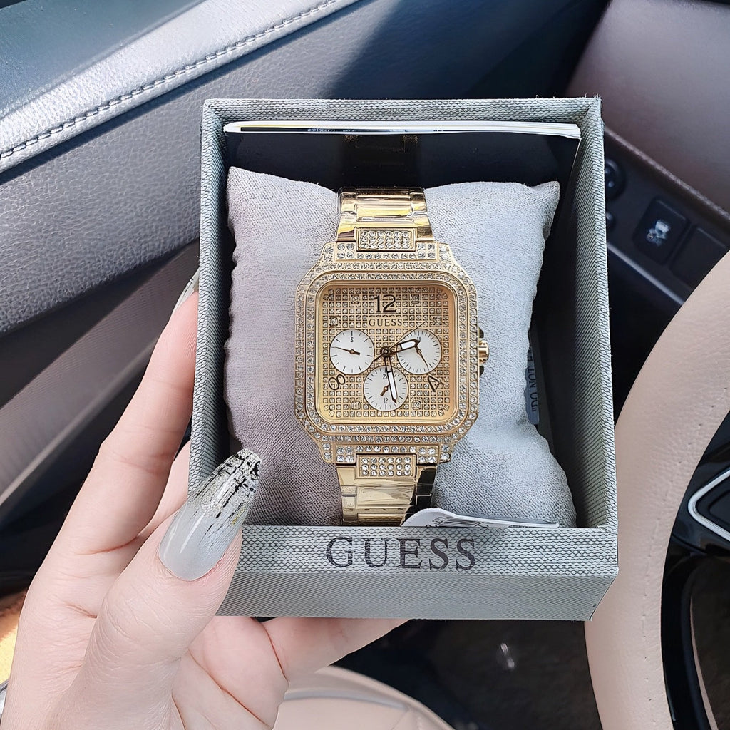 Guess Deco Quartz Crystals Gold Dial Gold Steel Strap Watch For Women - GW0472L2 Buy Now By Guess