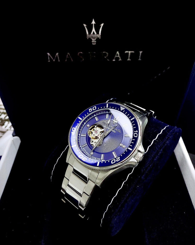 Maserati SFIDA Automatic Skeleton Blue Dial Silver Steel Strap Watch For Men - R8823140007 Buy Now By Maserati