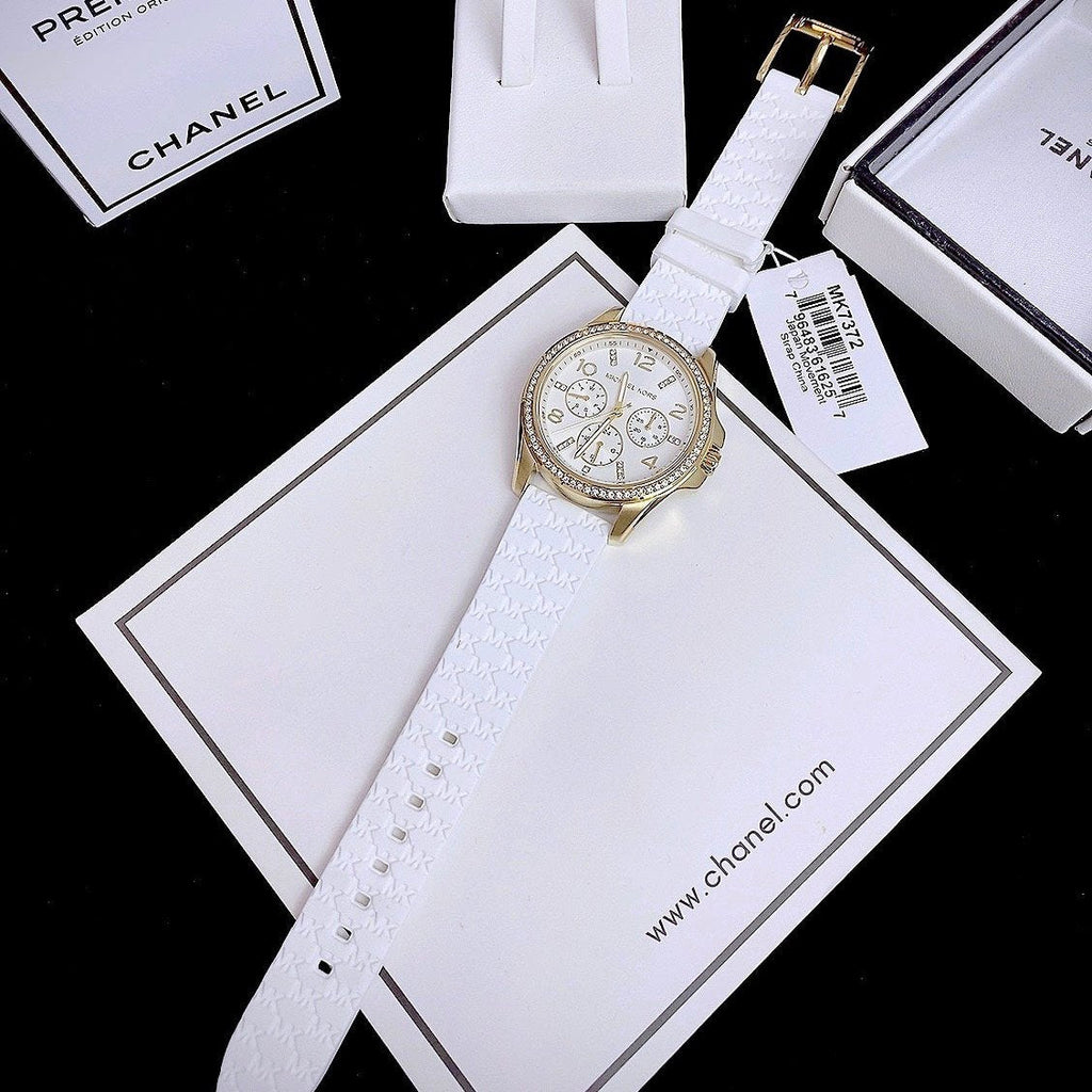 Michael Kors Mini Pilot Quartz Silver Dial White Silicone Strap Watch For Women - MK7372 Buy Now By Michael Kors