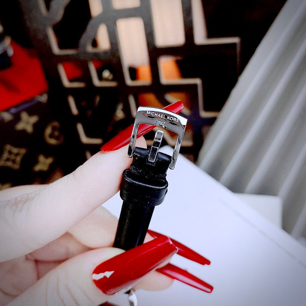 Michael Kors Empire Three-Hand Silver Dial Black Leather Strap Watch For Women - MK4722 Buy Now By Michael Kors