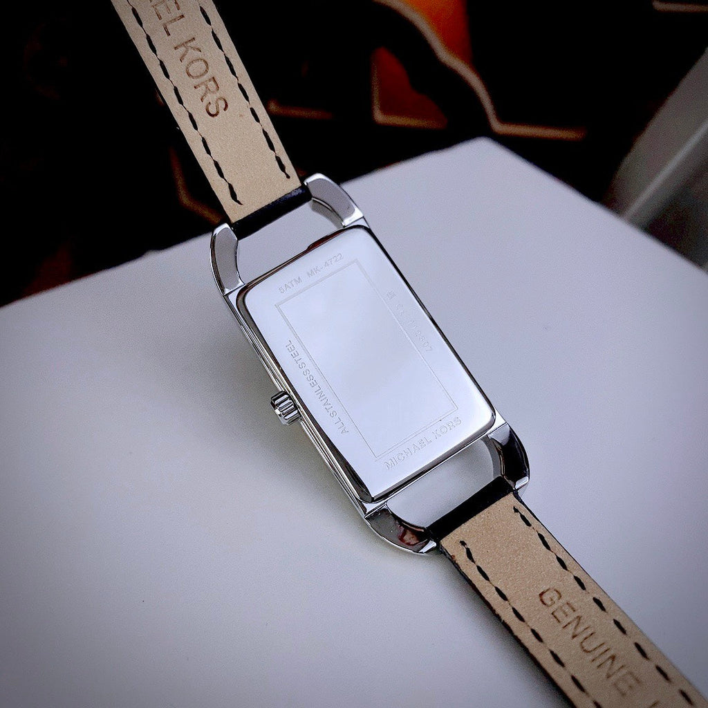 Michael Kors Empire Three-Hand Silver Dial Black Leather Strap Watch For Women - MK4722 Buy Now By Michael Kors