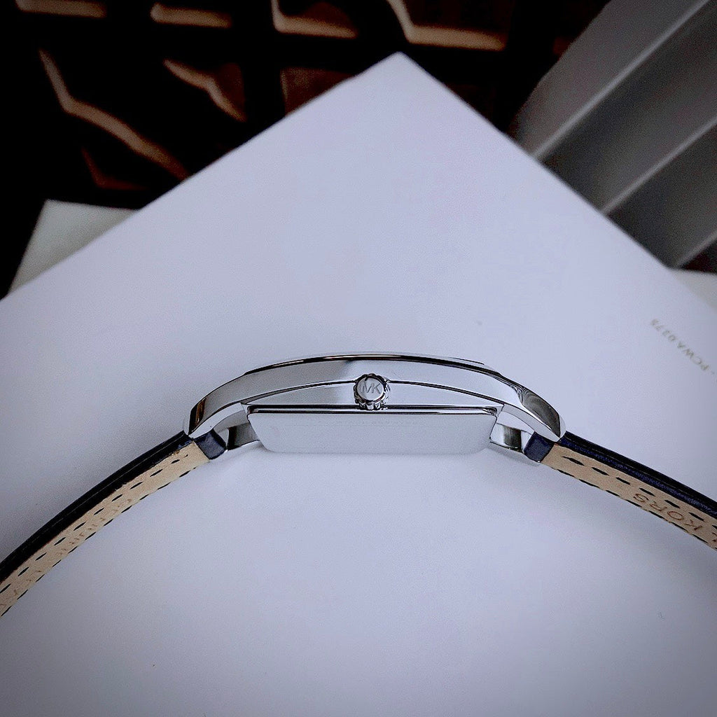 Michael Kors Empire Three-Hand Silver Dial Black Leather Strap Watch For Women - MK4722 Buy Now By Michael Kors