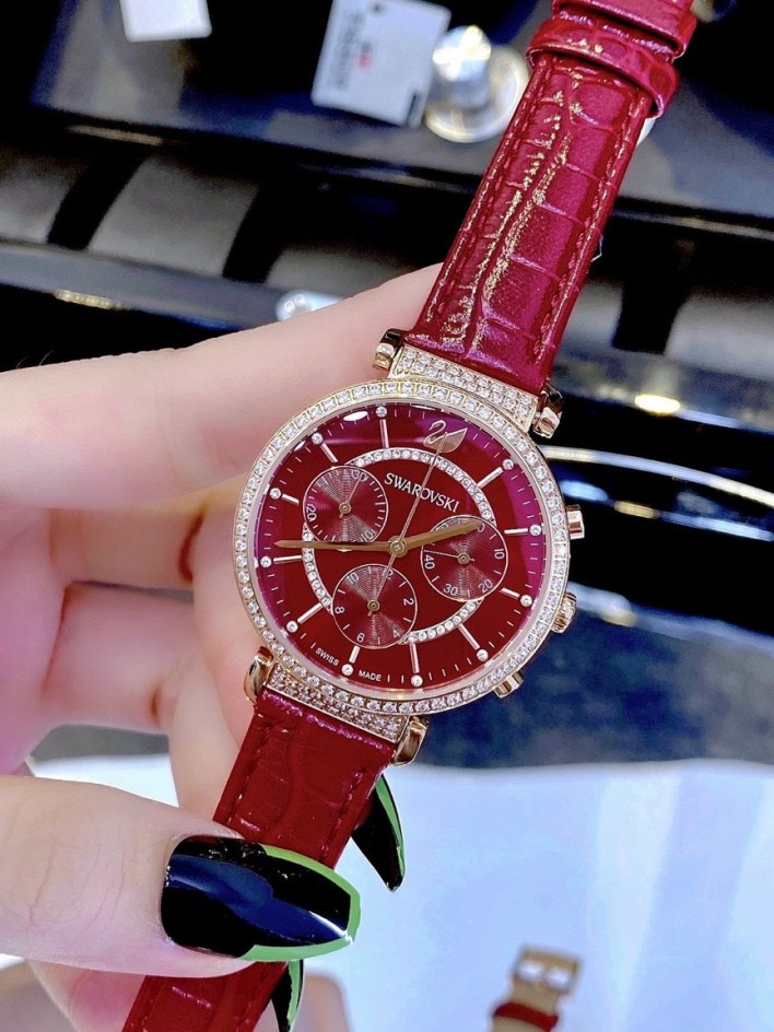 Swarovski Passage Chrono Red Dial Red Leather Strap Watch for Women - 5580345 Buy Now By Swarovski