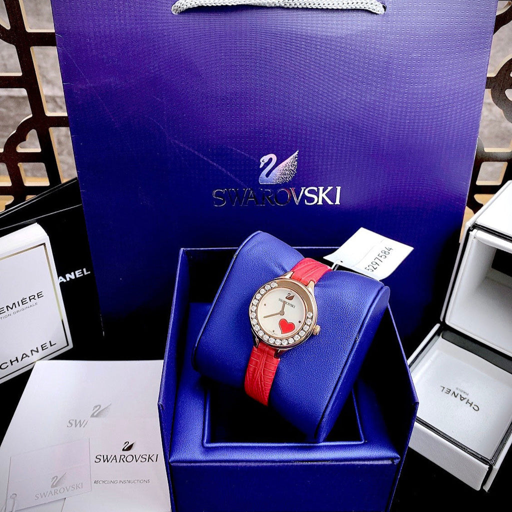 Swarovski Lovely Crystals Analog White Dial Red Leather Strap Watch for Women - 5297584 Buy Now By Swarovski