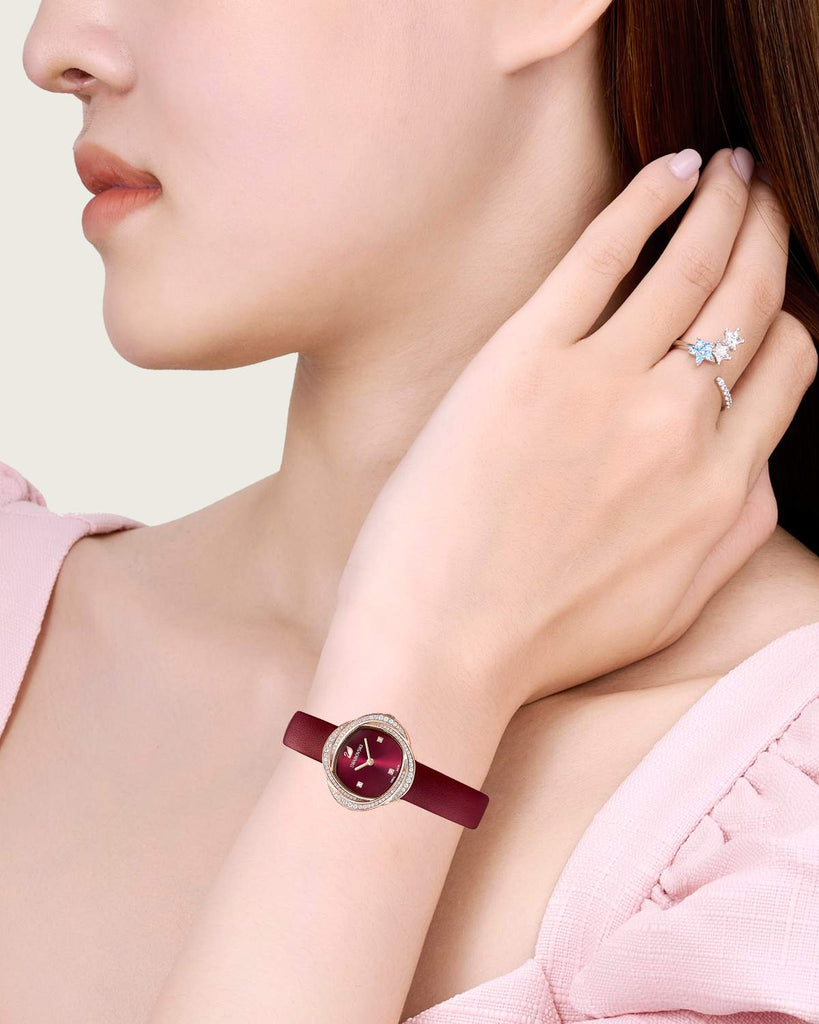 Swarovski Crystal Flower Red Dial Red Leather Strap Watch for Women - 5552780 Buy Now By Swarovski