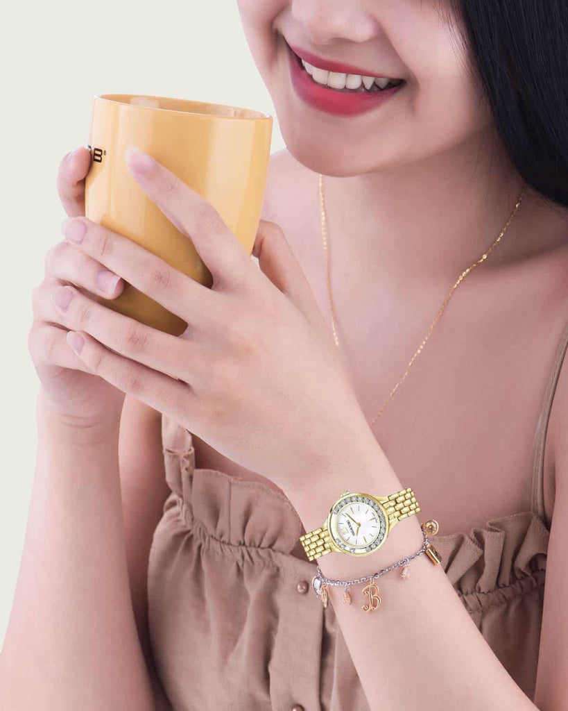 Swarovski Lovely Crystals White Dial Gold Steel Strap Watch for Women - 5242895 Buy Now By Swarovski