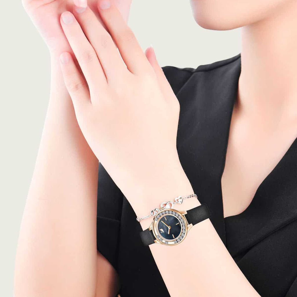 Swarovski Lovely Crystals Analog Black Dial Black Leather Strap Watch for Women - 5301877 Buy Now By Swarovski