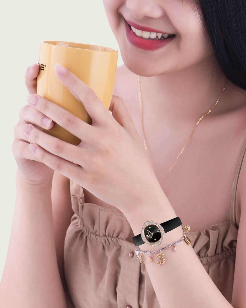 Swarovski Crystal Flower Black Dial Black Leather Strap Watch for Women - 5552421 Buy Now By Swarovski