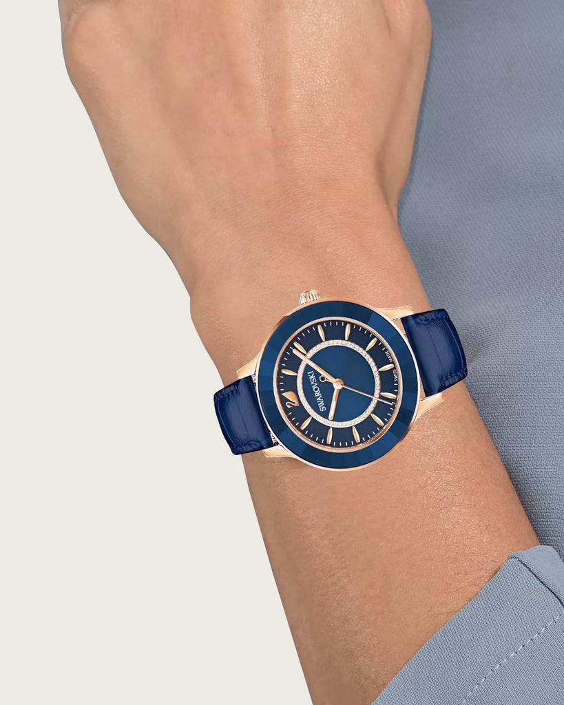 Swarovski Octea Lux Blue Dial Blue Leather Strap Watch for Women - 5414413 Buy Now By Swarovski