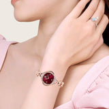 Swarovski Crystal Flower Red Dial Rose Gold Steel Strap Watch for Women - 5552783 Buy Now By Swarovski