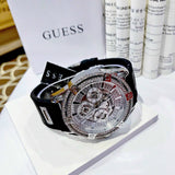 Guess King Quartz Crystals Silver Dial Black Silicone Strap Watch For Men - GW0537G1 Buy Now By Guess