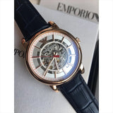 Emporio Armani Luigi Skeleton Silver Dial Black Leather Strap Watch For Men - AR60007 Buy Now By Emporio Armani