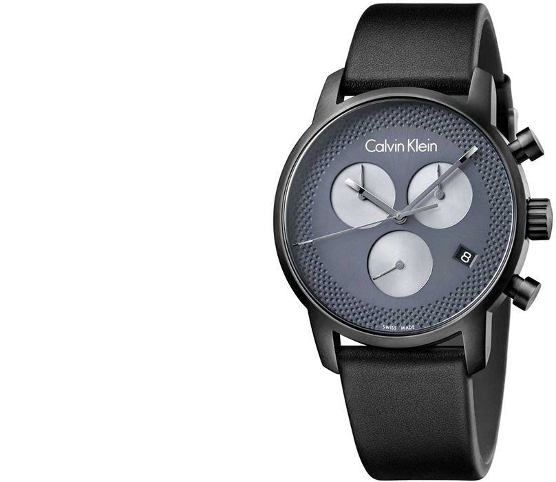 Calvin Klein City Chronograph Grey Dial Black Leather Strap Watch for Men - K2G177C3 Buy Now By Calvin Klein